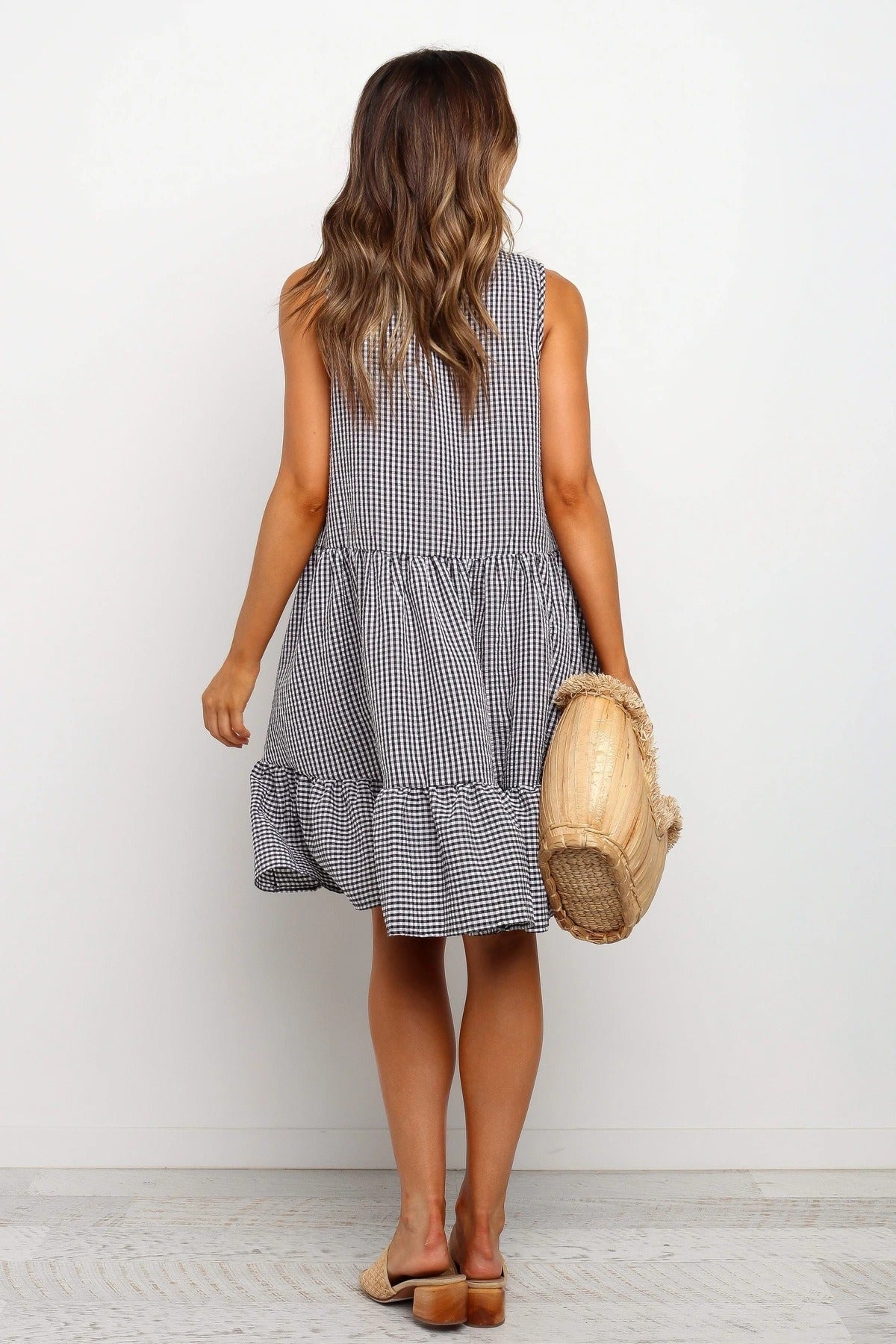 Damklänning Midi Ruffle Design Randig Bomull-5