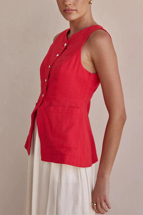 Dam Väst Enfärgad med Fickor i Bomull och Polyester-4