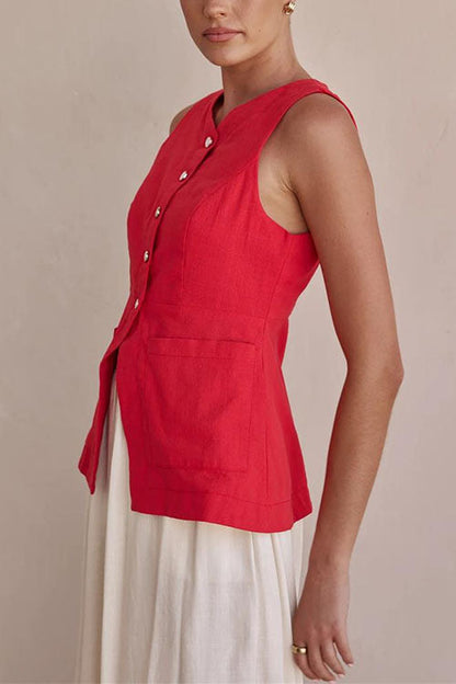 Dam Väst Enfärgad med Fickor i Bomull och Polyester-4