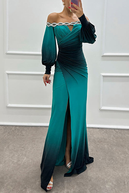 Variant image for Maxiklänning Dam Off-Shoulder Rynkad Midja Tie Dye Bomull Polyester-5