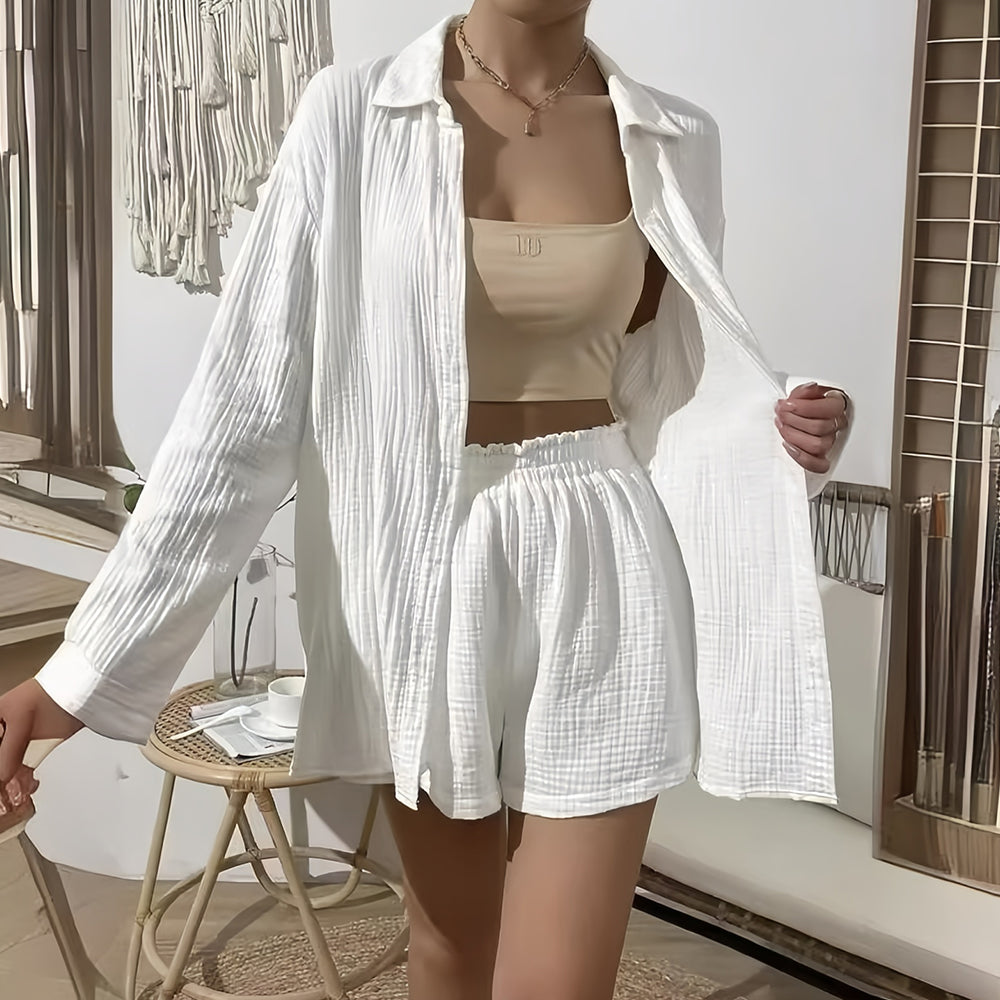 Kvinnors Långärmad Skjorta Avslappnad Bomull-1