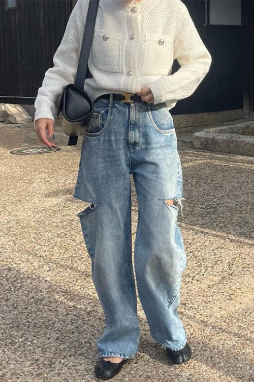 Dam Rippade Jeans Bred Benform i Hållbar Denim-3