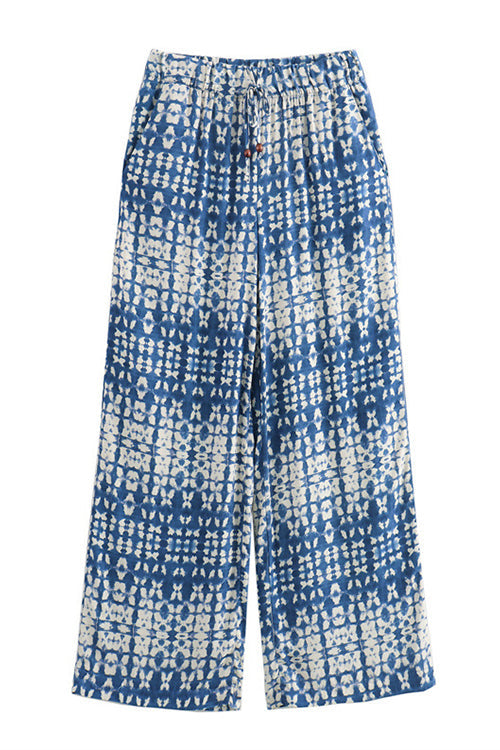 Dam Byxor Elastisk Midjeband Snygga Bred Ben Mönstrade-1