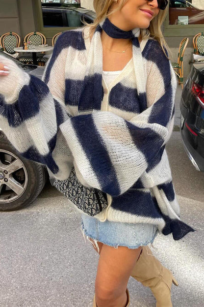 Dam Tröja med Lykta Ärmar Färgblockad Bomull och Polyester-5