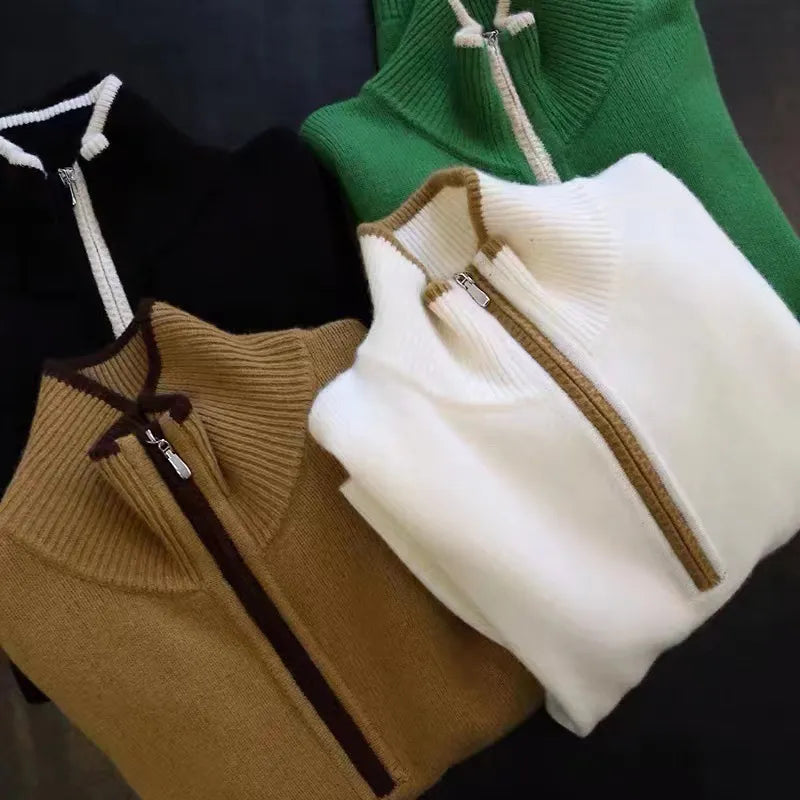 Dam Tröja Halv Dragkedja Mjuk Material-4