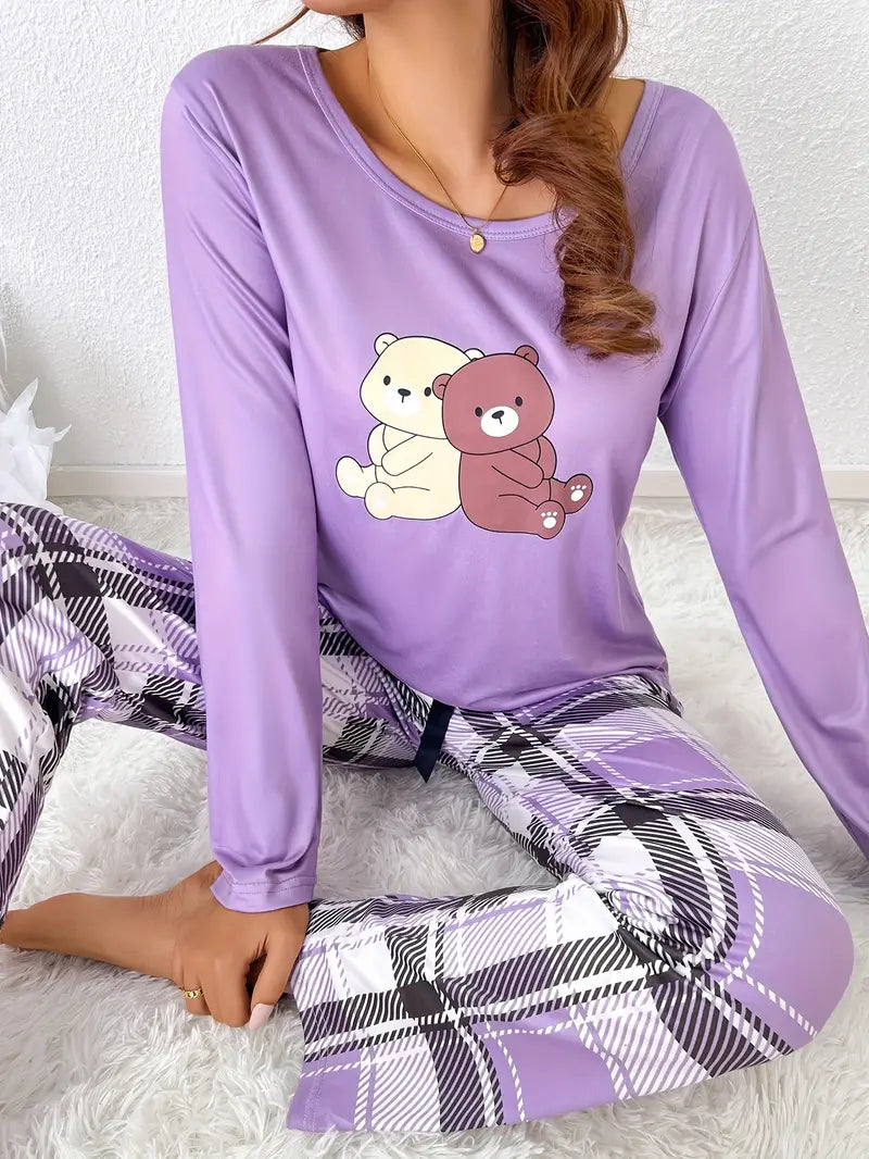 Variant image for Kvinnors Pyjamas Löst Sittande Mjukt Material med Tecknat Björntryck-4