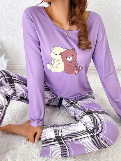 Variant image for Kvinnors Pyjamas Löst Sittande Mjukt Material med Tecknat Björntryck-4