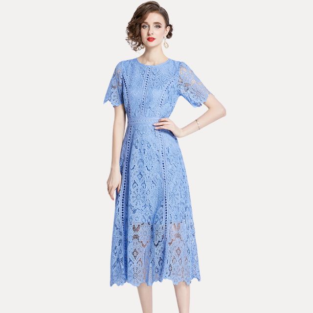 Kvinna Midi Klänning med Toppdetaljer i Högkvalitativ Spets-6