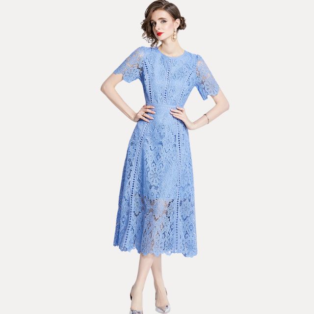 Variant image for Kvinna Midi Klänning med Toppdetaljer i Högkvalitativ Spets-9