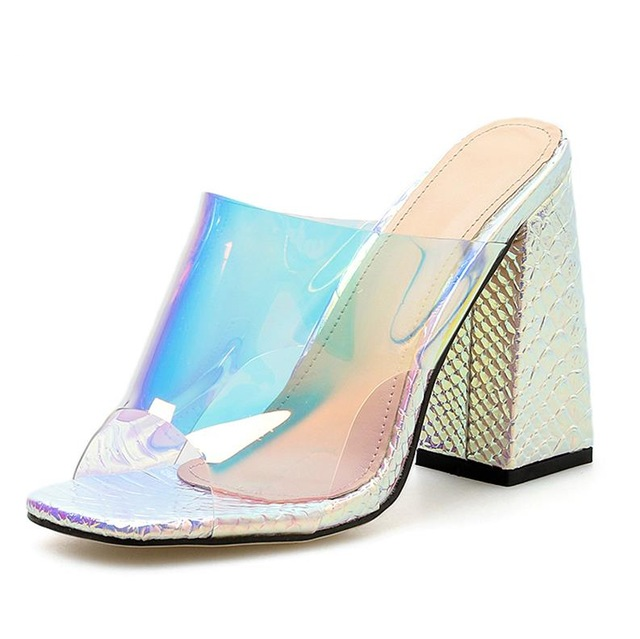 Dam Chunky Sandaler Öppna Tår PVC Hög Klack-3