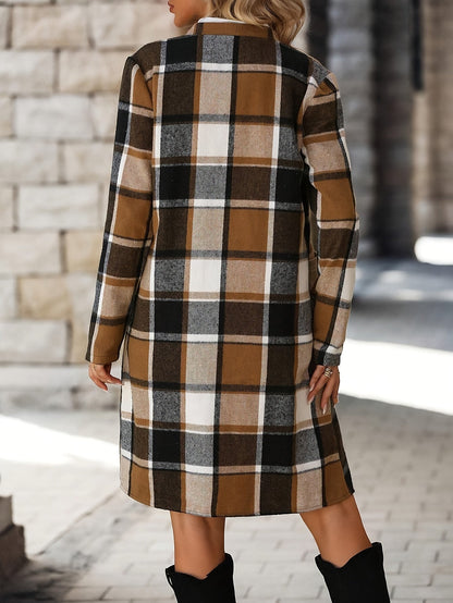 Dam Trenchrock Rutig Polyester Öppen Front-4