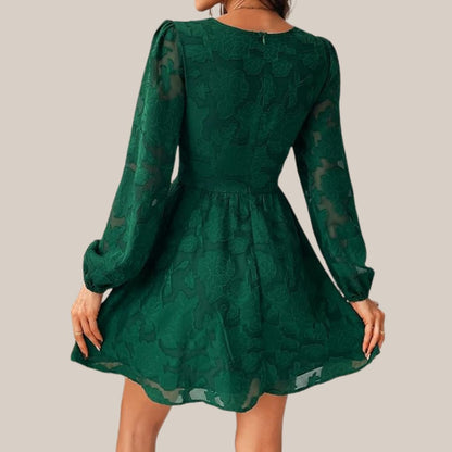 Kvinnors Långärmad Klänning Djup V-hals Blommönster Högkvalitativt Tyg-2