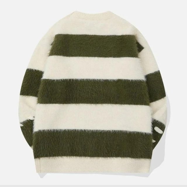 Dam Tröja Fluffig Mohair med Ränder Avslappnad Passform-5