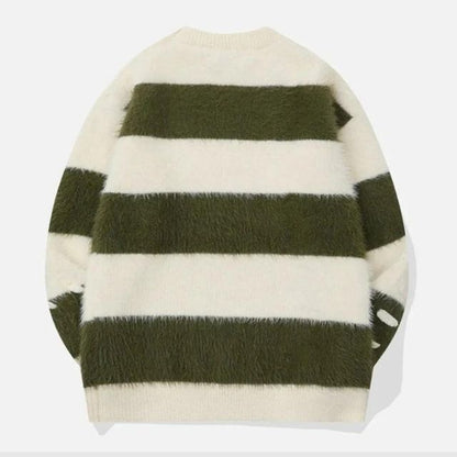 Dam Tröja Fluffig Mohair med Ränder Avslappnad Passform-5