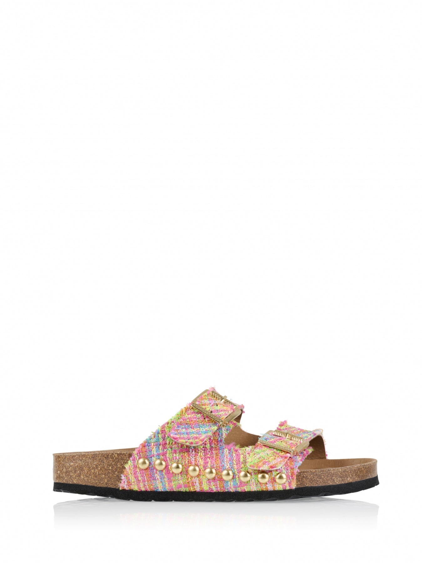 Dam Sandal Tweed med Gyllene Spännen och Mjuk Fotbädd-1