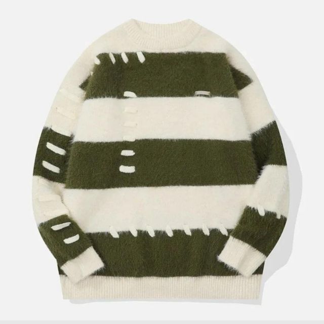 Variant image for Dam Tröja Fluffig Mohair med Ränder Avslappnad Passform-6