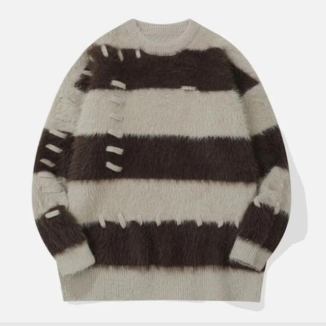 Variant image for Dam Tröja Fluffig Mohair med Ränder Avslappnad Passform-11