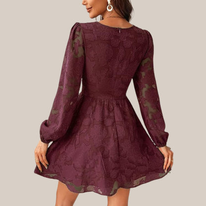 Kvinnors Långärmad Klänning Djup V-hals Blommönster Högkvalitativt Tyg-6