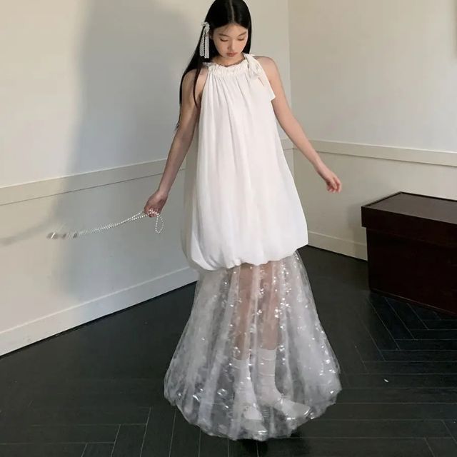 Damklänning Lång Ärmlös Tyll Lapptäckdesign Elegant-3