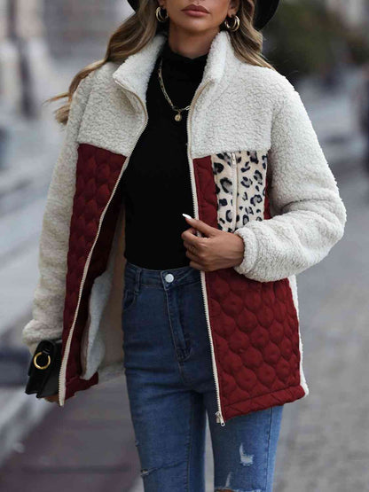 Vårjacka Dam Färgblock Leopardmönster Polyester Zip Jacka-6