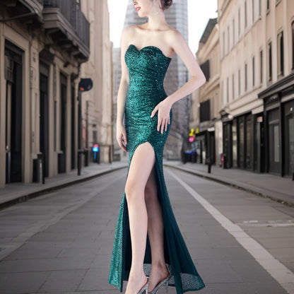 Dam Aftonklänning Lång Glänsande Design Högkvalitativa Tyger-2