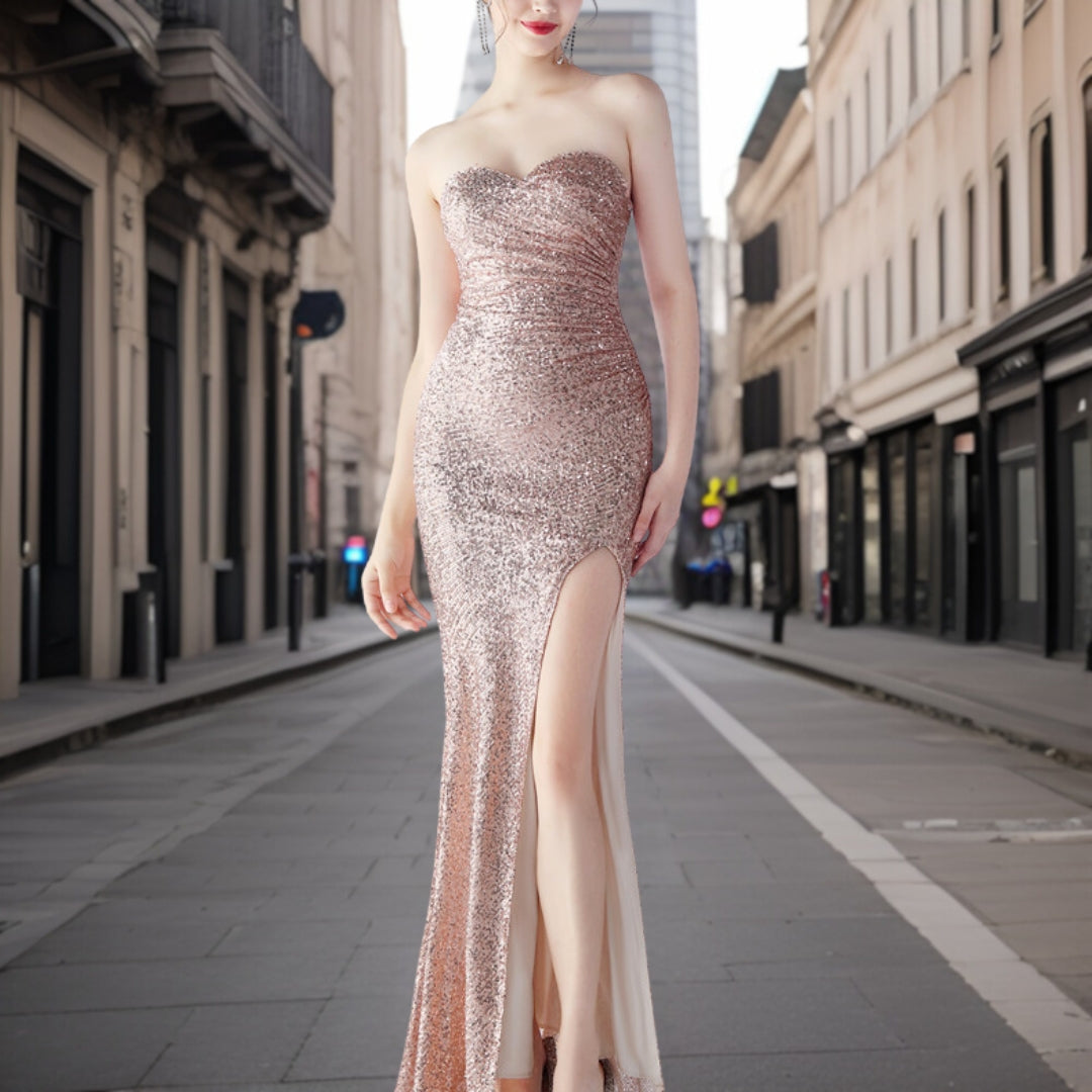 Dam Aftonklänning Lång Glänsande Design Högkvalitativa Tyger-4