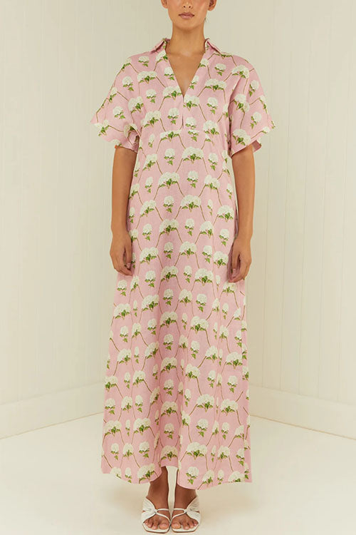 Maxiklänning Dam Blommig V-ringning Kortärmad Sommar Bomull Polyester-3