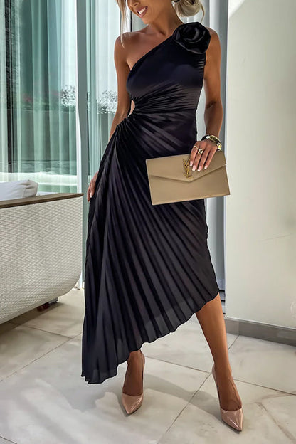 Maxi Klänning Dam Asymmetrisk Hem med 3D Rosor i Bomull och Polyester-5