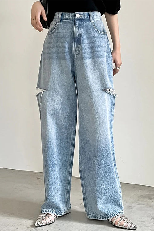 Dam Rippade Jeans Bred Benform i Hållbar Denim-4