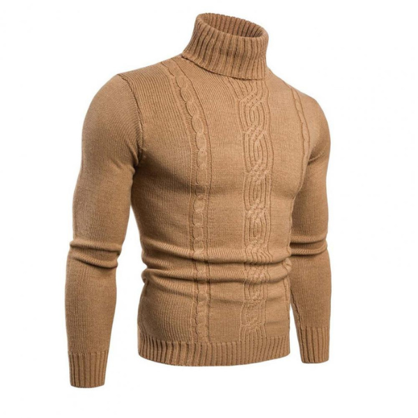 Stickad Dam Tröja Turtleneck med Flätmönster i Akryl-1