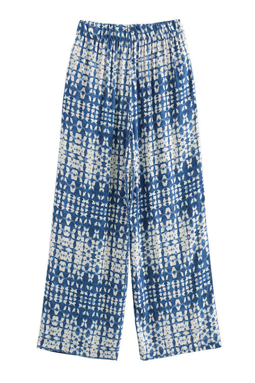 Dam Byxor Elastisk Midjeband Snygga Bred Ben Mönstrade-2