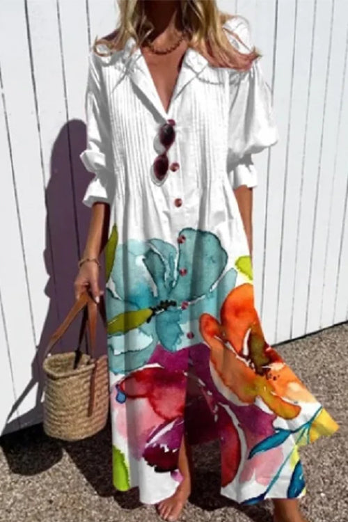 Variant image for Maxiklänning Dam med Ballongärmar Tryckt Bomull och Polyester-25