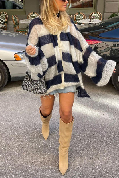 Dam Tröja med Lykta Ärmar Färgblockad Bomull och Polyester-6