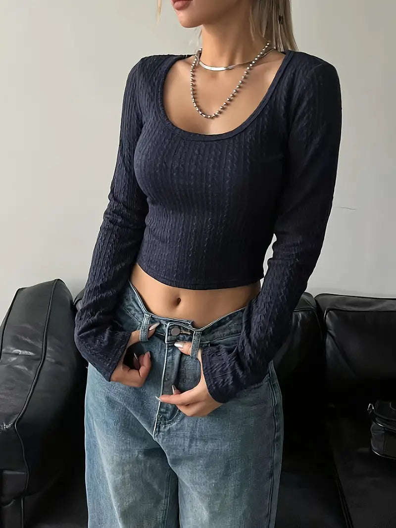 Dam Långärmad Topp Monokrom Design - Festtoppar i 100% Bomull-4