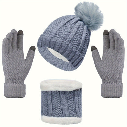 Variant image for Kvinnors Vinteruppsättning Hatt Halsduk Handskar Stickad Kvalitet-4