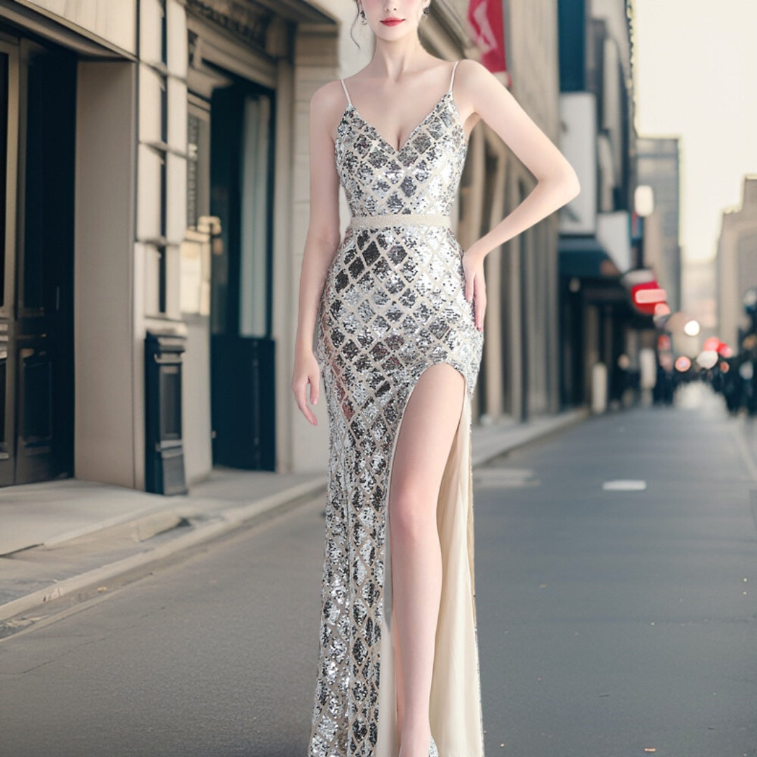 Variant image for Dam Aftonklänning med Paljetter och Sidoslits i Polyester-6