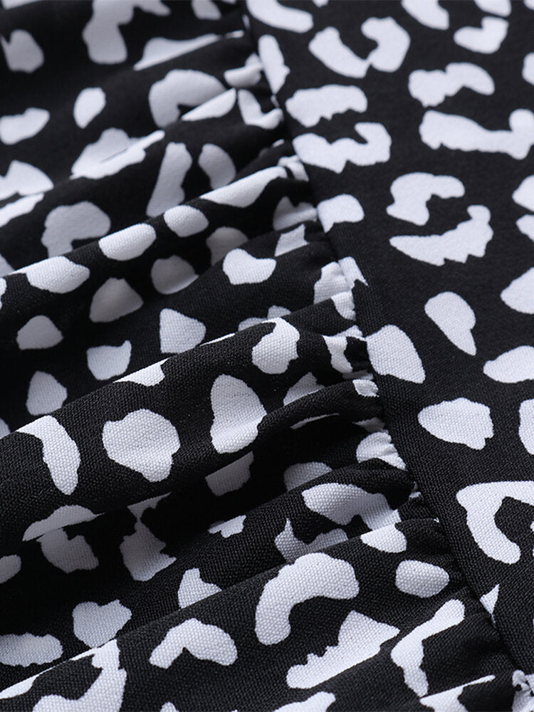 Kvinnors Midi Klänning Långa Ärmar Leopardmönster Polyester-4