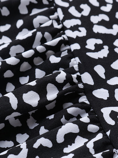 Kvinnors Midi Klänning Långa Ärmar Leopardmönster Polyester-4