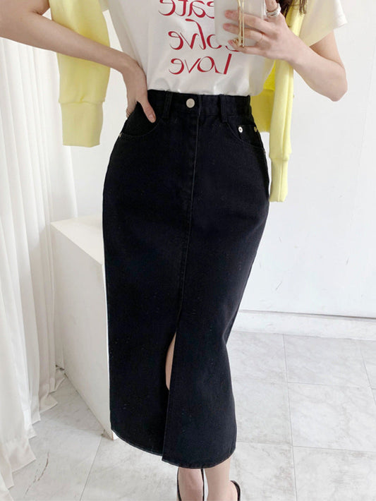 Jeanskjol Dam Hög Midja Slim Fit Denim-1