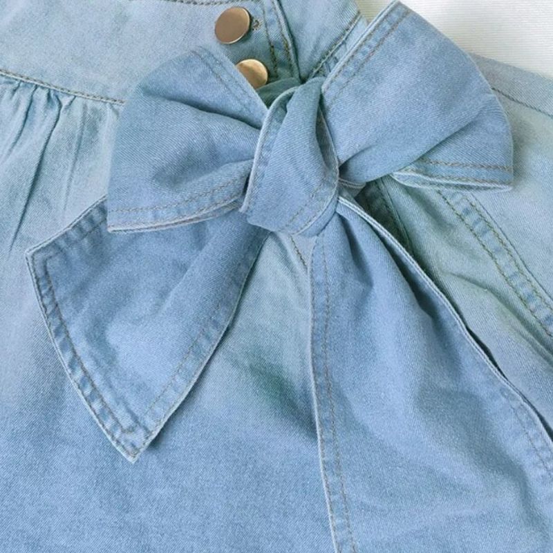 Dam Jeansblus Puffärmar Denim Midjeanpassad 5