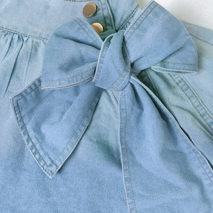 Dam Jeansblus Puffärmar Denim Midjeanpassad 5