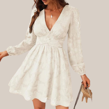 Variant image for Kvinnors Långärmad Klänning Djup V-hals Blommönster Högkvalitativt Tyg-9