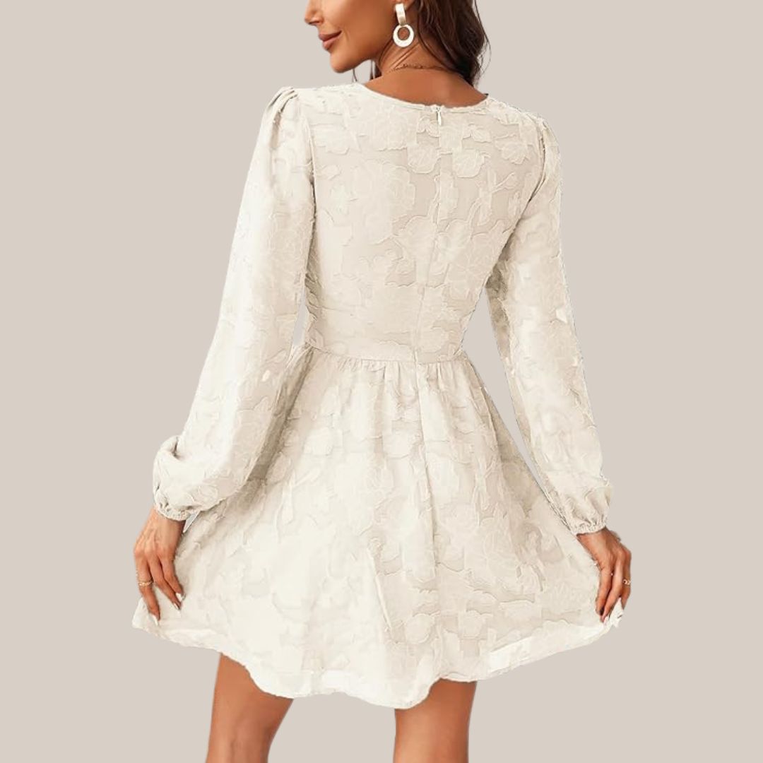 Kvinnors Långärmad Klänning Djup V-hals Blommönster Högkvalitativt Tyg-4