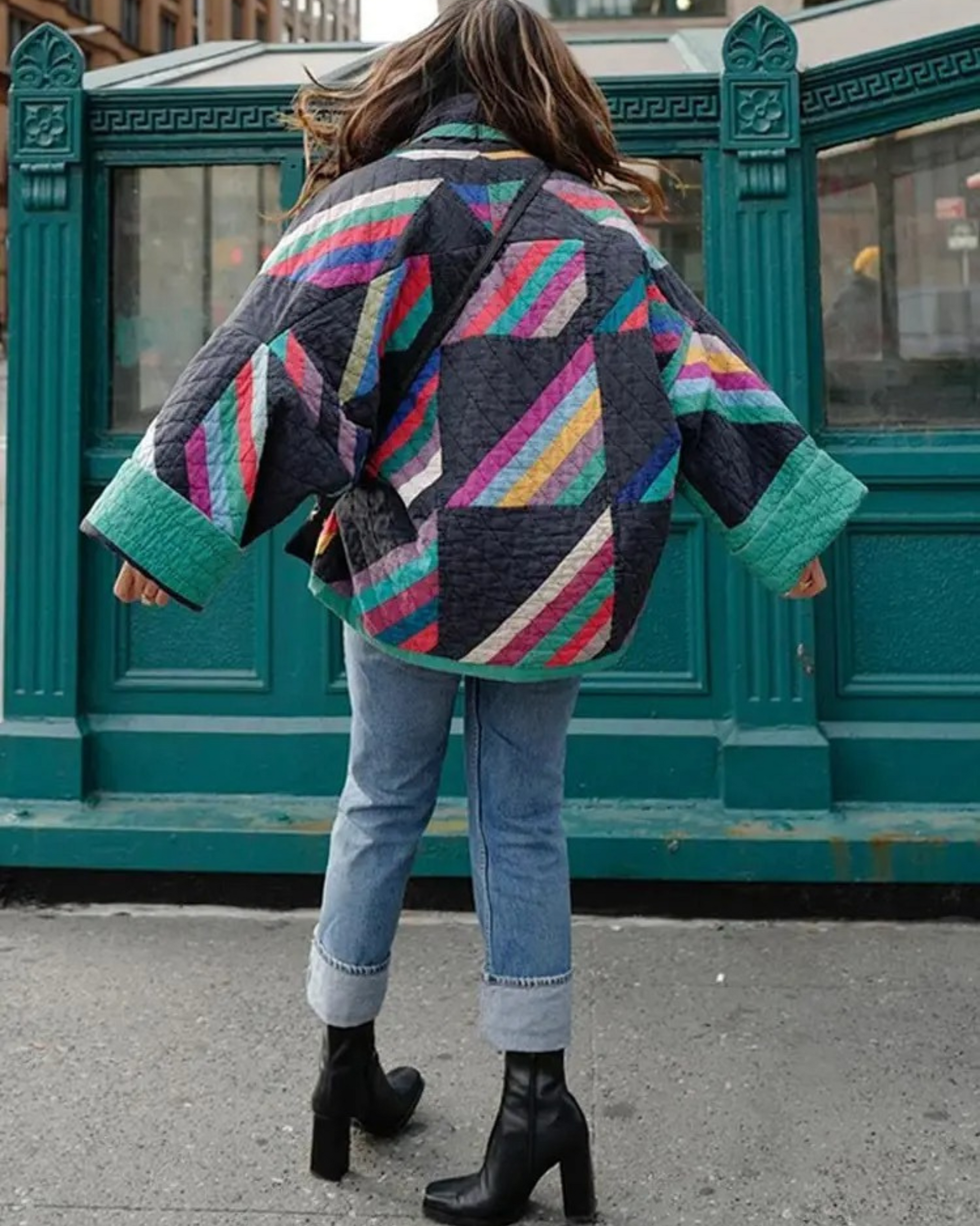 Retro Oversize Damjacka i Quiltad Design med Stakningstyg – Trendig och Varm Jacka för Dam 4