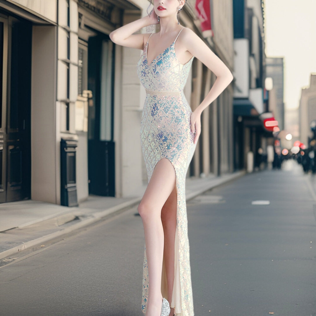 Variant image for Dam Aftonklänning med Paljetter och Sidoslits i Polyester-36