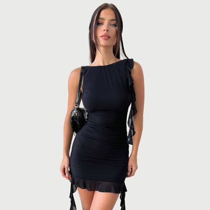 Dam Miniklänning Asymmetrisk Rufsad Polyester-1