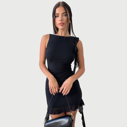 Dam Miniklänning Asymmetrisk Rufsad Polyester-2