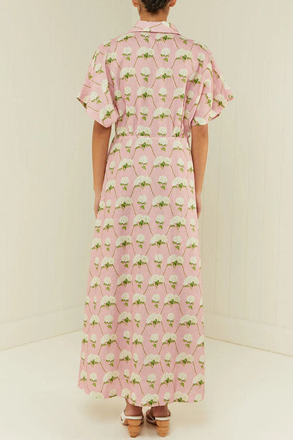 Maxiklänning Dam Blommig V-ringning Kortärmad Sommar Bomull Polyester-4