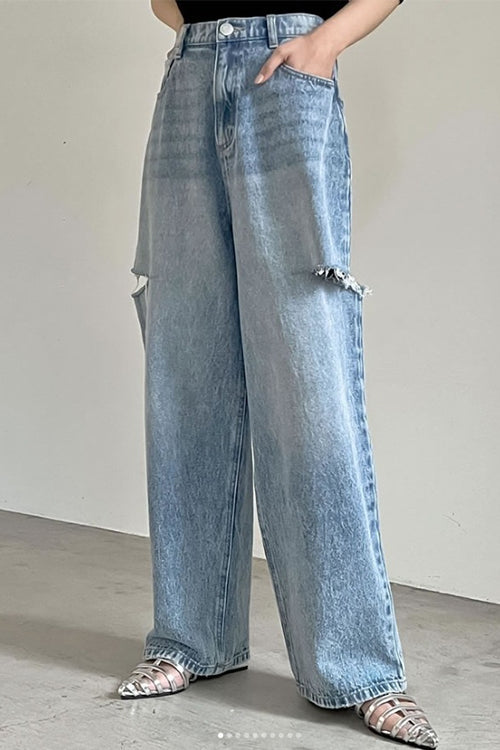 Dam Rippade Jeans Bred Benform i Hållbar Denim-5