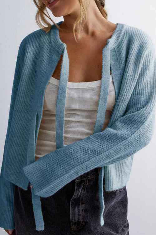 Variant image for Stickad Dam Tröja Rund Halsringning med Slinge Detalj i Ribbstickning-13